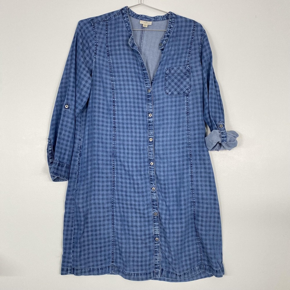 J Jill Denim‎ Dress Womens Large Petite Blue Lyocell Button Front Shirt Tunic